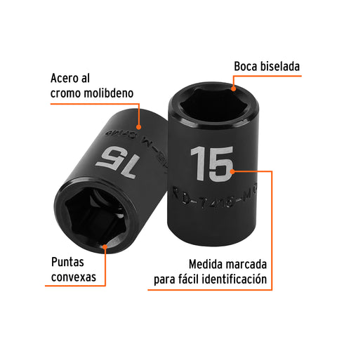 Dado cuadro 1/2' de impacto 6 puntas de 15 mm, Truper | D-7415-M | 12415