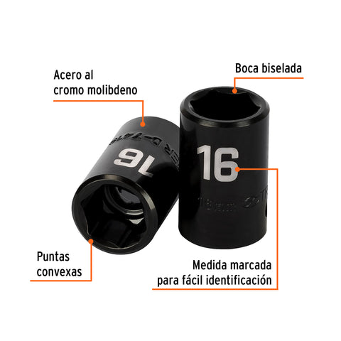 Dado cuadro 1/2' de impacto 6 puntas de 16 mm, Truper | D-7416-M | 12416