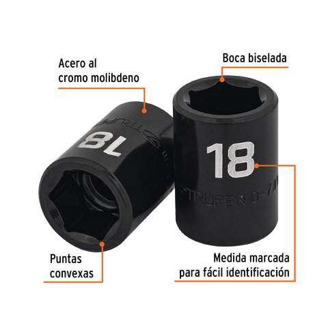 Dado cuadro 1/2' de impacto 6 puntas de 18 mm, Truper | D-7418-M | 12418