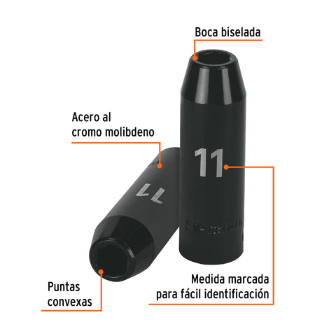 Dado largo cuadro 1/2' de impacto 6 puntas de 11 mm, Truper | D-7311-ML | 12423