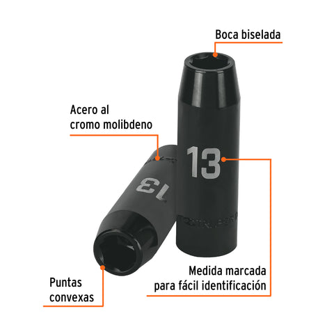 Dado largo cuadro 1/2' de impacto 6 puntas de 13 mm, Truper | D-7313-ML | 12425