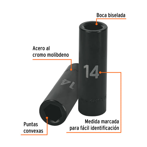 Dado largo cuadro 1/2' de impacto 6 puntas de 14 mm, Truper | D-7314-ML | 12426