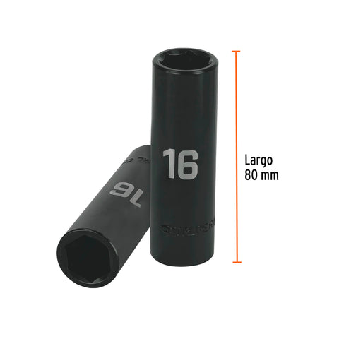 Dado largo cuadro 1/2' de impacto 6 puntas de 16 mm, Truper | D-7316-ML | 12428