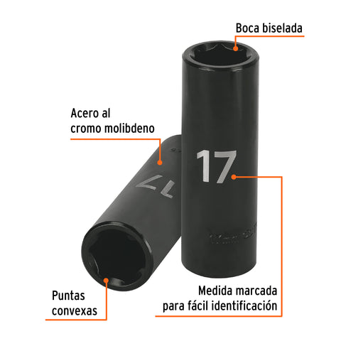 Dado largo cuadro 1/2' de impacto 6 puntas de 17 mm, Truper | D-7317-ML | 12429
