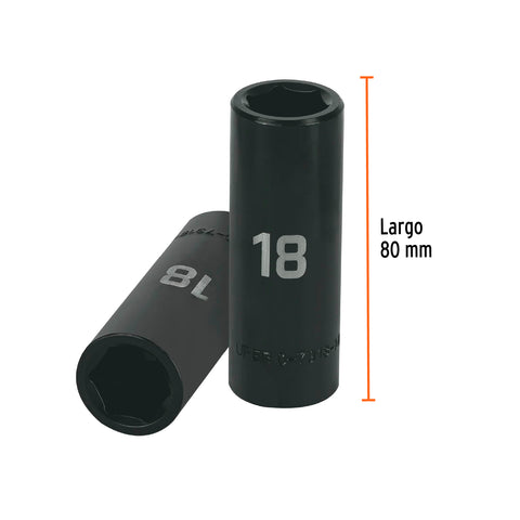 Dado largo cuadro 1/2' de impacto 6 puntas de 18 mm, Truper | D-7318-ML | 12430