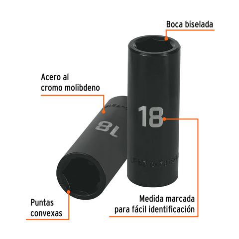 Dado largo cuadro 1/2' de impacto 6 puntas de 18 mm, Truper | D-7318-ML | 12430