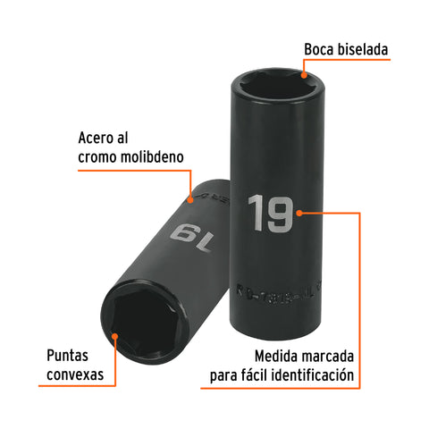 Dado largo cuadro 1/2' de impacto 6 puntas de 19 mm, Truper | D-7319-ML | 12431