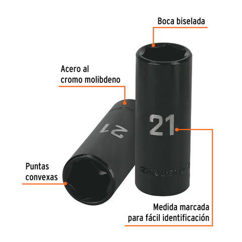 Dado largo cuadro 1/2' de impacto 6 puntas de 21 mm, Truper | D-7321-ML | 12433