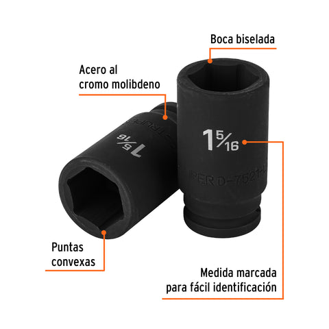 Dado largo de impacto de 1-5/16', 6 puntas, cuadro 3/4' | D-7521-L | 12439