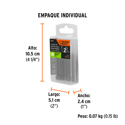 Estuche con 5 puntas torx T27 con seguro largo 2', Expert | PUDE-6227 | 12459