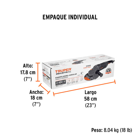 Esmeriladora angular 9', 2450W, TRUPER INDUSTRIAL | ESMA-9N4 | 12483