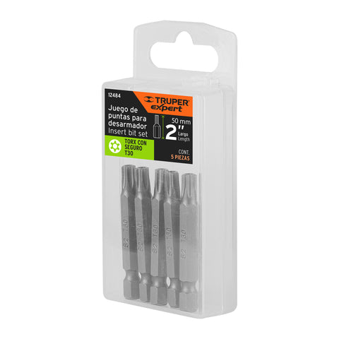 Estuche con 5 puntas torx T30 con seguro largo 2', Expert | PUDE-6230 | 12484