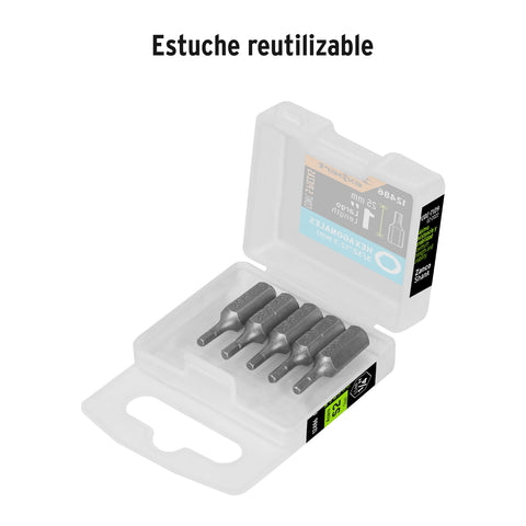 Estuche con 5 puntas hexagonales de 3/32mm largo 1', Expert | PUDE-7109 | 12486
