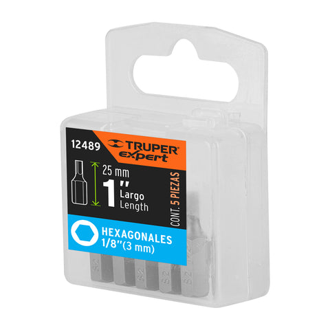 Estuche con 5 puntas hexagonales de 1/8mm largo 1', Expert | PUDE-7112 | 12489
