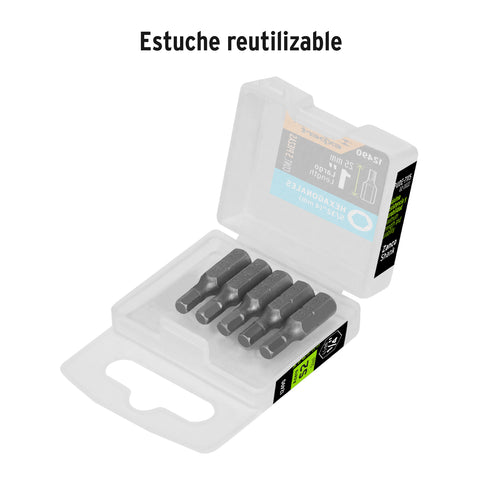 Estuche con 5 puntas hexagonales de 5/32mm largo 1', Expert | PUDE-7115 | 12490