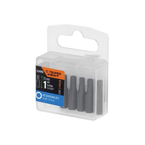 Estuche con 5 puntas hexagonales de 5/32mm largo 1', Expert | PUDE-7115 | 12490