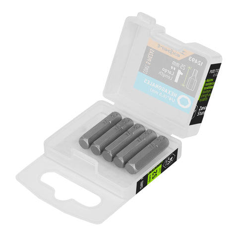 Estuche con 5 puntas hexagonales de 1/4mm largo 1', Expert | PUDE-7125 | 12493