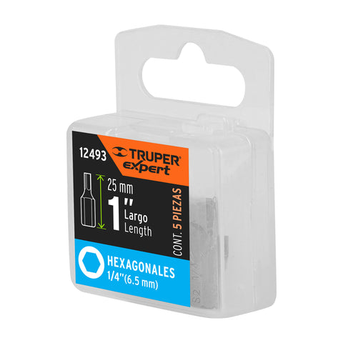 Estuche con 5 puntas hexagonales de 1/4mm largo 1', Expert | PUDE-7125 | 12493