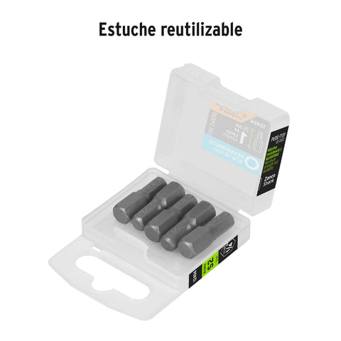 Estuche con 5 puntas hexagonales de 5/16mm largo 1', Expert | PUDE-7131 | 12494