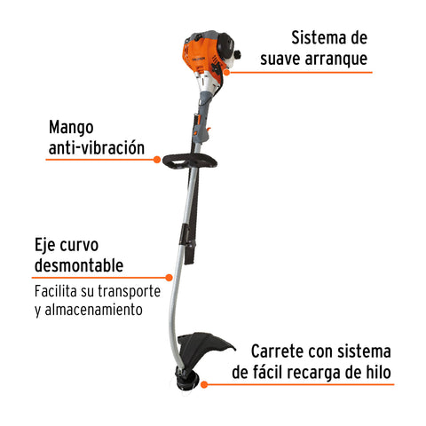 Desbrozadora a gasolina 30cc mango tipo 'D', 17'corte, curva | DES-30C | 12498
