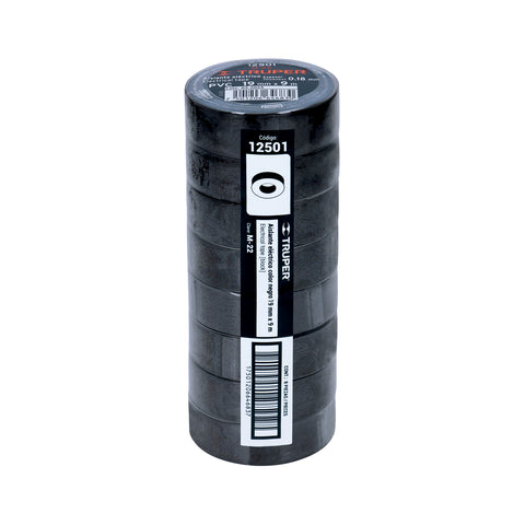 Cinta de aislar de 9 m x 19 mm, negra, Truper | M-22 | 12501