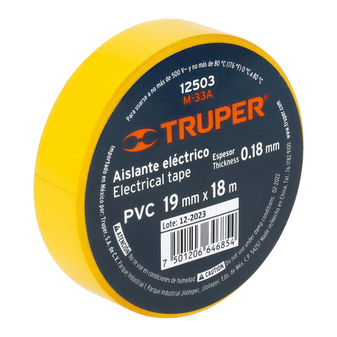 Cinta de aislar de 18 m x 19 mm, amarilla, Truper | M-33A | 12503