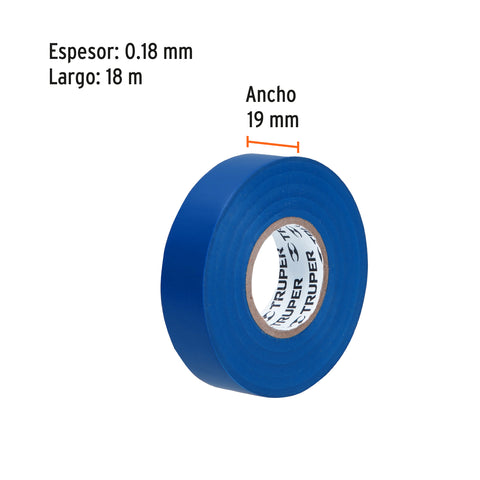 Cinta de aislar de 18 m x 19 mm, azul, Truper | M-33Z | 12505