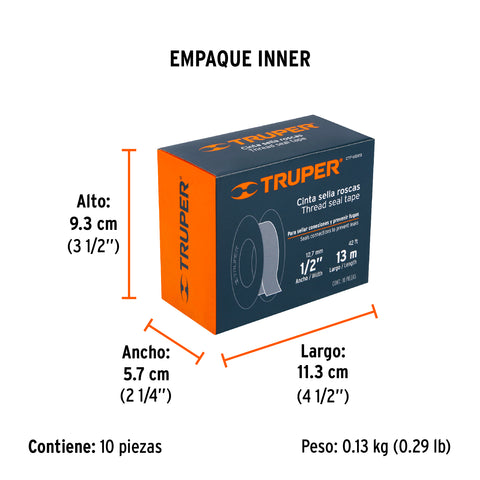 Cinta sella roscas 1/2' x 13m, uso general, TRUPER | CTF-1/2X13 | 12512