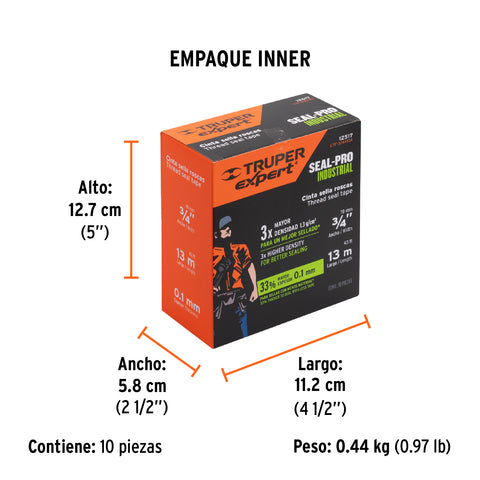 Cinta sella roscas 3/4' x 13m, Seal Pro Industrial, Expert | CTF-3/4X13X | 12517