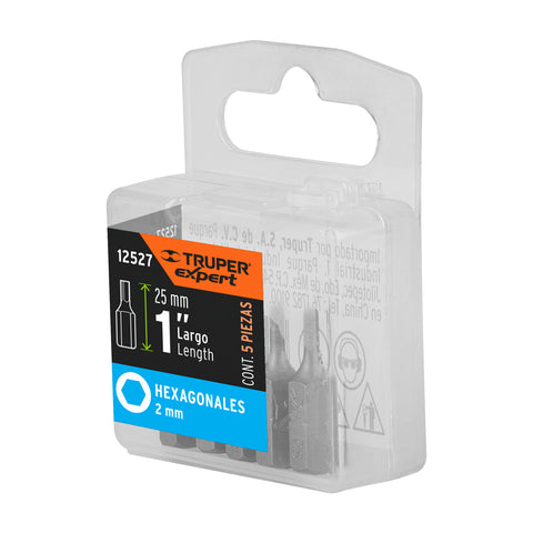 Estuche con 5 puntas hexagonales de 2 mm largo 1', Expert | PUDE-7102 | 12527