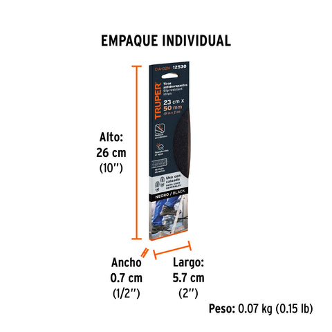 Tarjeta 6 tiras 23cm antiderrapantes negras 50mm c/abrasivo | CIA-02N | 12530