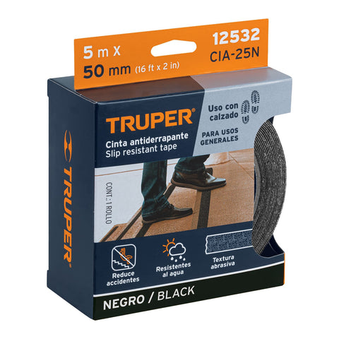Rollo de 5 m de cinta antiderrapante negra 50mm con abrasivo | CIA-25N | 12532
