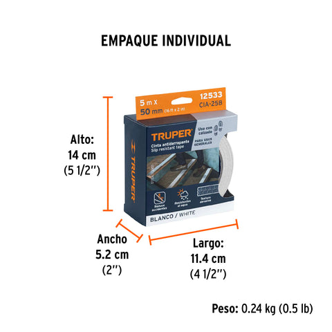 Rollo de 5m de cinta antiderrapante blanca 50mm con abrasivo | CIA-25B | 12533
