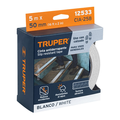 Rollo de 5m de cinta antiderrapante blanca 50mm con abrasivo | CIA-25B | 12533