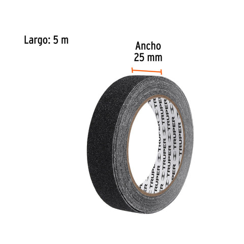 Rollo de 5 m de cinta antiderrapante negra 25mm con abrasivo | CIA-15N | 12542