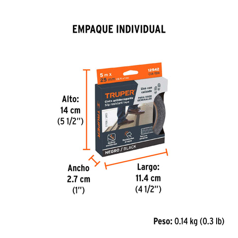 Rollo de 5 m de cinta antiderrapante negra 25mm con abrasivo | CIA-15N | 12542