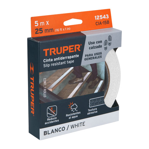 Rollo de 5m de cinta antiderrapante blanca 25mm con abrasivo | CIA-15B | 12543