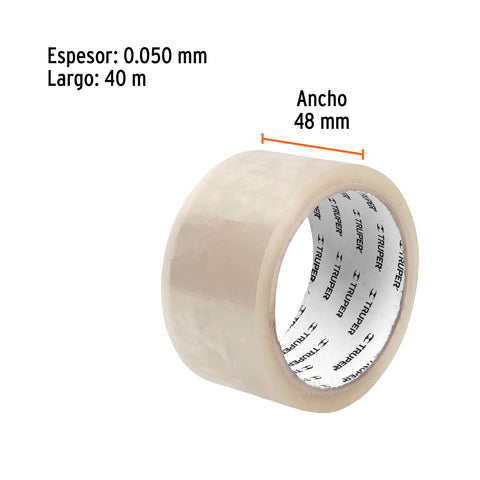 Cinta de empaque 48 mm x 40 m transparente, Truper | CTR-40 | 12551