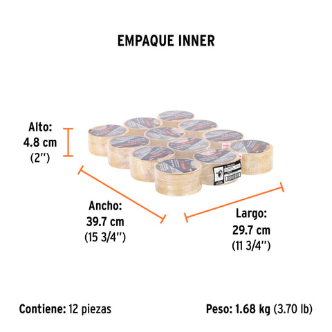 Cinta de empaque 48 mm x 50 m transparente, Truper | CTR-50 | 12555