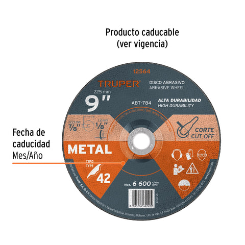 Disco Tipo 42 de 9' x 3.2 mm para corte de metal, Truper | ABT-784 | 12564