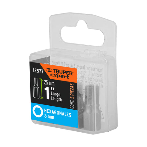 Estuche con 5 puntas hexagonales de 8 mm largo 1', Expert | PUDE-7108 | 12577