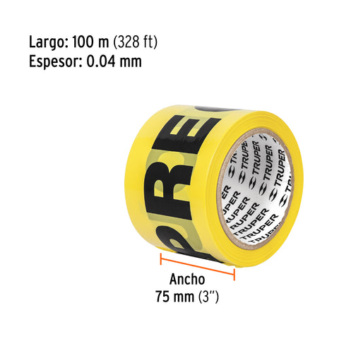 Rollo de 100 m de cinta delimitadora 'Precaución', Truper | CIDE-101 | 12578