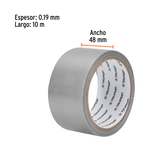 Cinta para ducto 10m x 48mm, espesor 0.19mm, Truper | CDU-10X | 12586