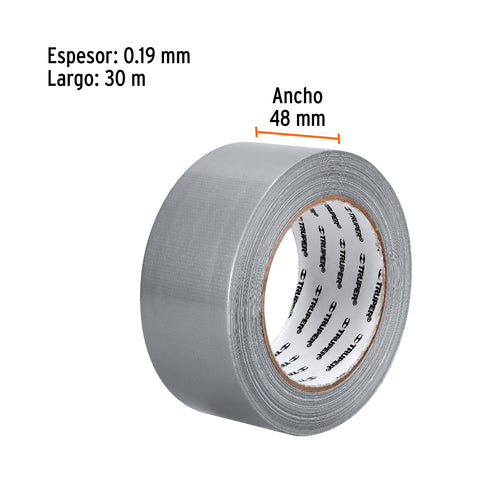 Cinta para ducto 30m x 48mm, espesor 0.19mm, Truper | CDU-30X | 12587