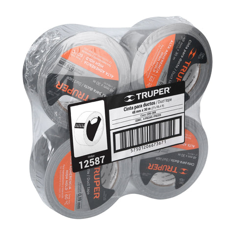 Cinta para ducto 30m x 48mm, espesor 0.19mm, Truper | CDU-30X | 12587