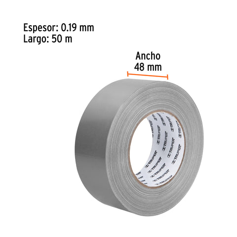 Cinta para ducto 50m x 48mm, espesor 0.19mm, Truper | CDU-50X | 12588