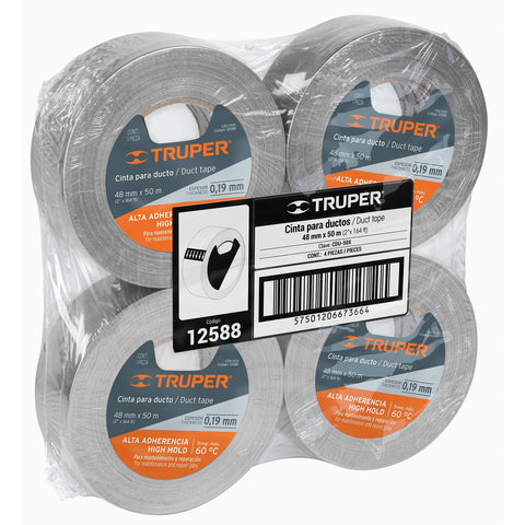 Cinta para ducto 50m x 48mm, espesor 0.19mm, Truper | CDU-50X | 12588