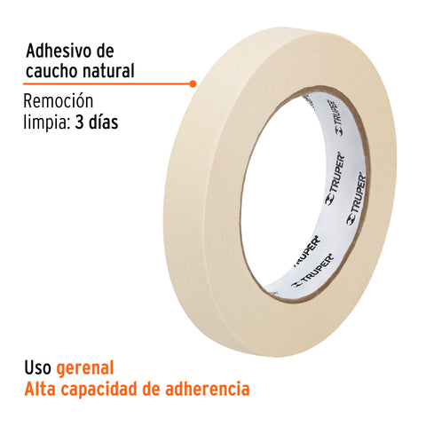 Cinta masking tape de 1/2' x 50 m, Truper | MSK-1/2 | 12589