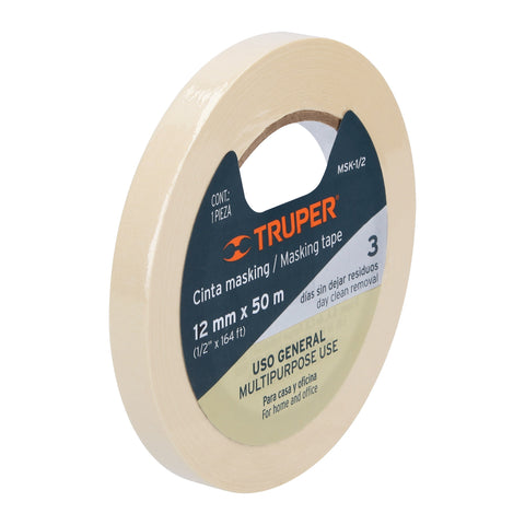 Cinta masking tape de 1/2' x 50 m, Truper | MSK-1/2 | 12589