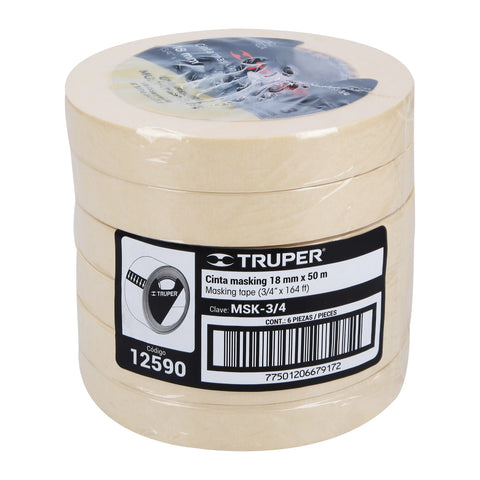 Cinta masking tape de 3/4' x 50 m, Truper | MSK-3/4 | 12590